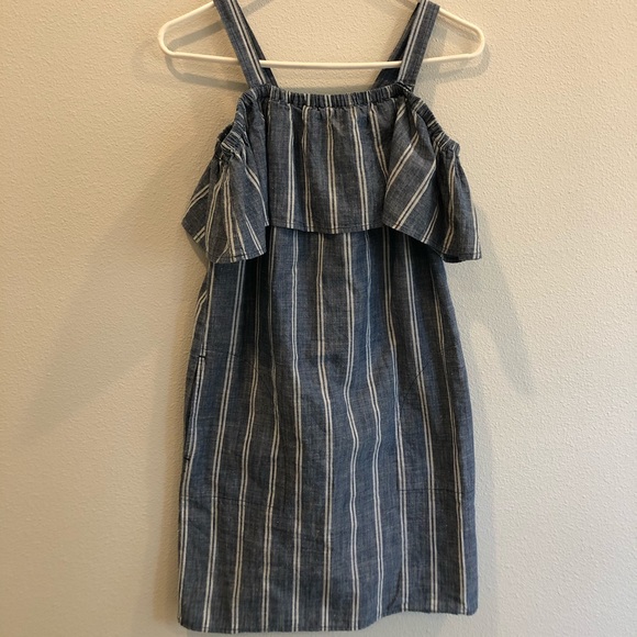 J Crew Striped Chambray Ruffle Neck Dress - Picture 5 of 7
